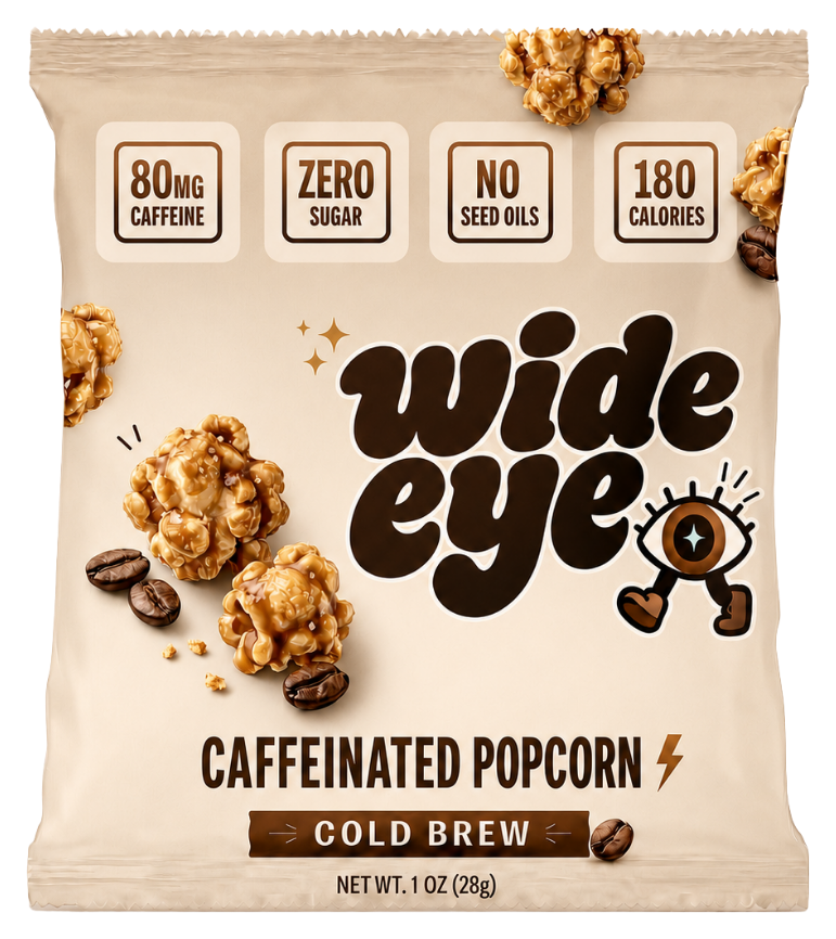 Wide Eye Cold Brew caffeinated popcorn bag