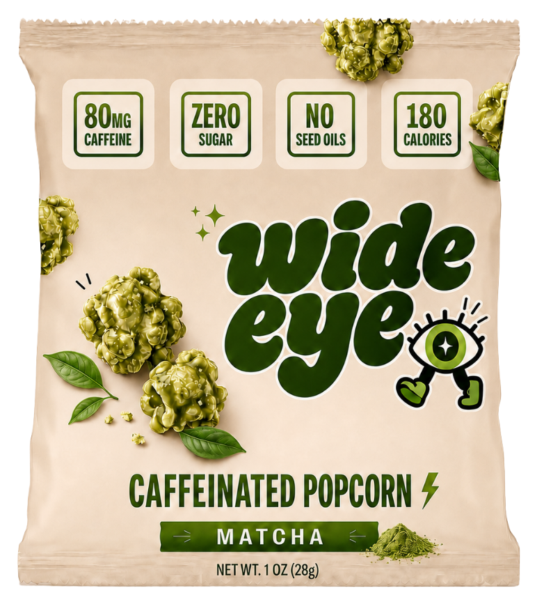 Wide Eye Matcha caffeinated popcorn bag